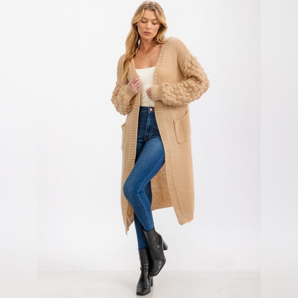 SALE! 015. WOMEN'S LONG DETAILED SLEEVE OPEN FRONT POCKETS CARDIGAN-NWT - Picture 1 of 4